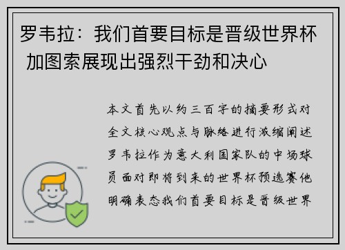 罗韦拉：我们首要目标是晋级世界杯 加图索展现出强烈干劲和决心